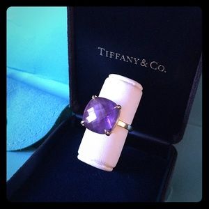 Tiffany cushion cut 18k amethyst ring